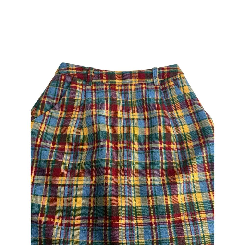 Serious Zizifei Womens Blue Yellow Red Tartan Wool Plaid A-Line Skirt Pockets - Picture 3 of 8